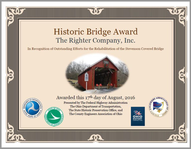 Righter’s work on the Stevenson Road Covered Bridge wins an Historic